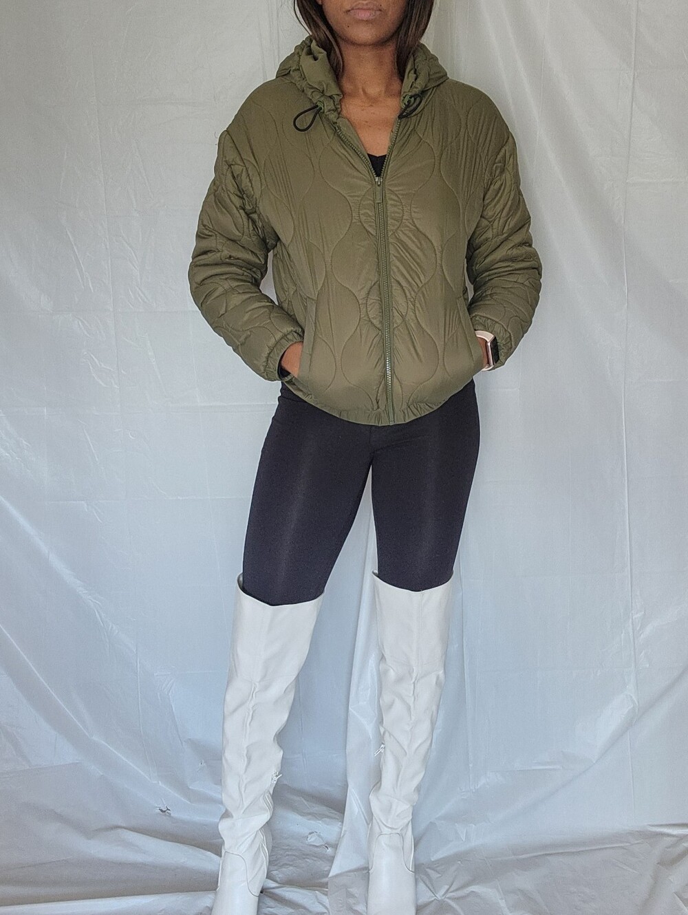 Olive Quilted Hooded Puffer Jacket